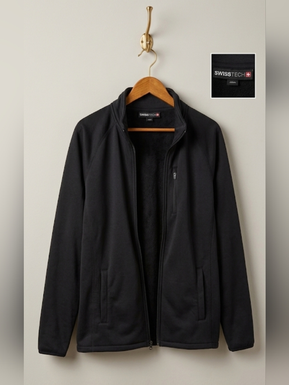 Swiss Tech Full Zip Black Fleece Large